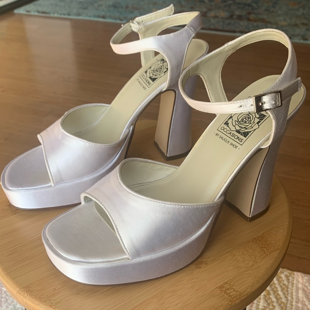 Satin-White Platform Heels (8.5)